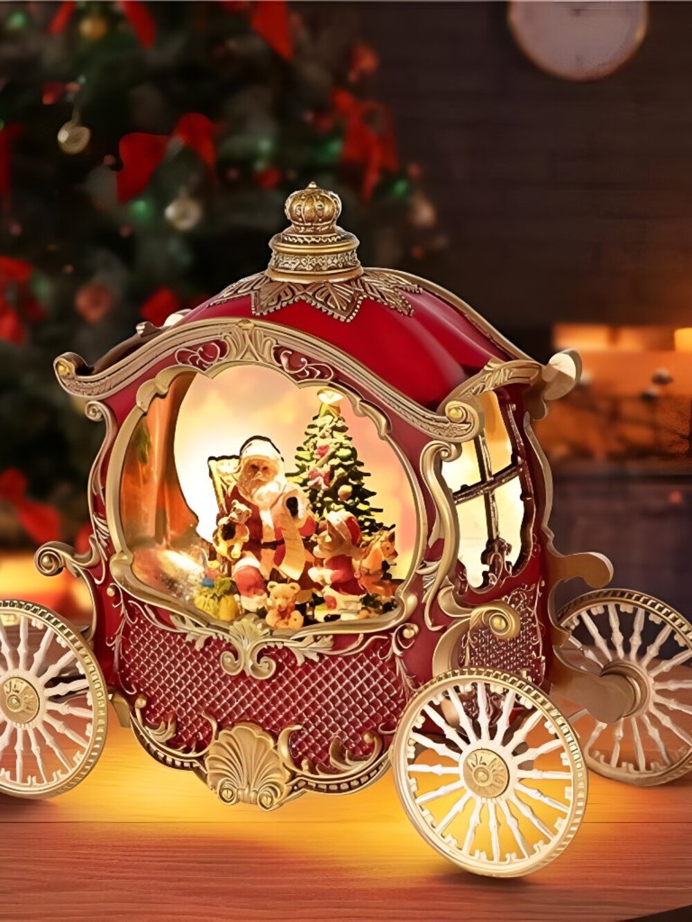 Christmas Snow Globes,Christmas Carriage Snow Globe with 8 Music & Timer,